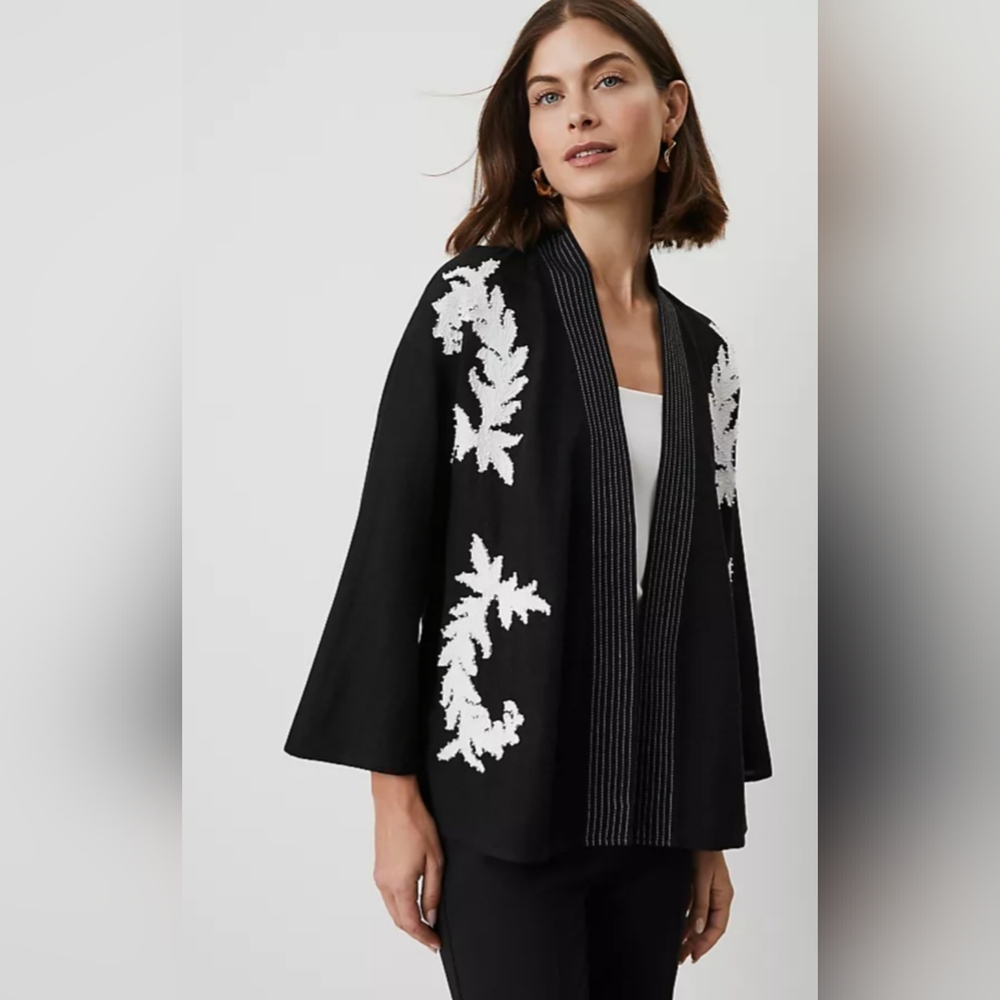 Ann Taylor Black and White Embroidered Jacket